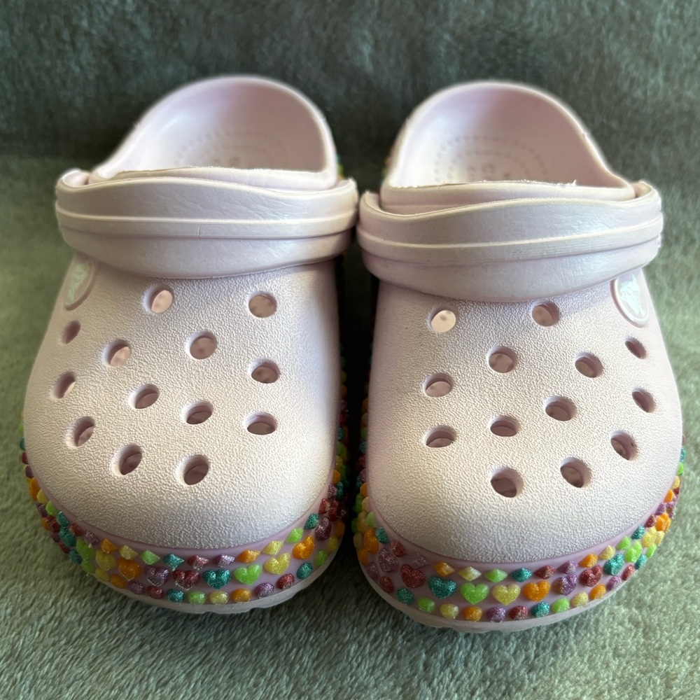 Pastel Pink Crocs Clogs with Colorful Beaded Trim